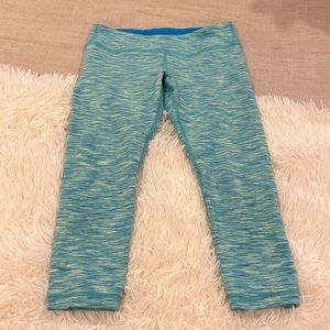 size 10 blue and green cropped ivivva leggings.